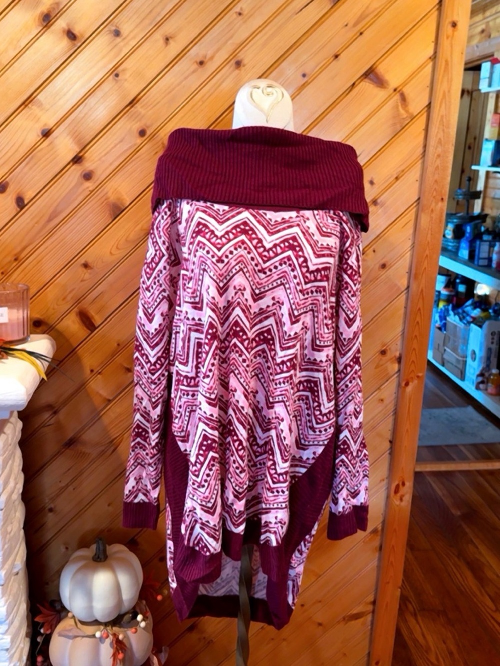 NWT Off Shoulder Burgundy Pink Aztec Oversized Sweater Tunic XL